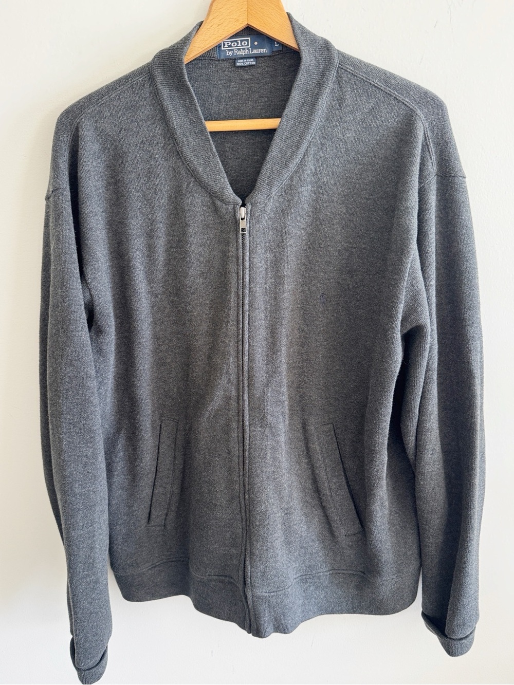 Polo Ralph Lauren gray knit long sleeve cotton jacket size large